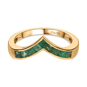 Regal Chevron - D joy Kagem Sambischer Smaragd Ring 925 Silber 750 Gelb Vergoldet (Gr&ouml;&szlig;e 21.00) ca. 0.52 ct