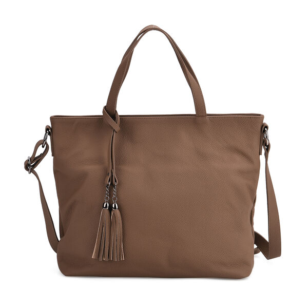 Echtleder-Tote-Bag mit Reißverschlussfach hinten, Doppeltragegriff und Schulterriemen, 35x10x33 cm, Braun image number 0
