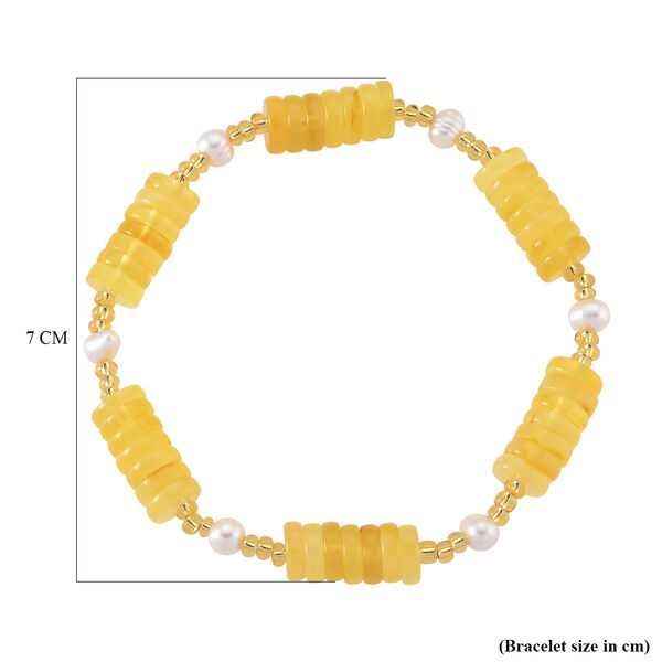 Bernstein, Wei&szlig;e S&uuml;&szlig;wasser Perle (4-5mm) Armband Flexibles cm 33.00 ct image number 4