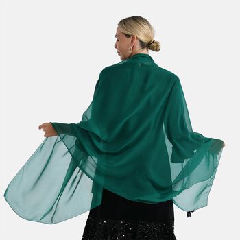 LA MAREY 2er-Set 110x180cm Seidenschal aus 100% Maulbeerseide mit Ohrringen, Dunkelgr&uuml;n