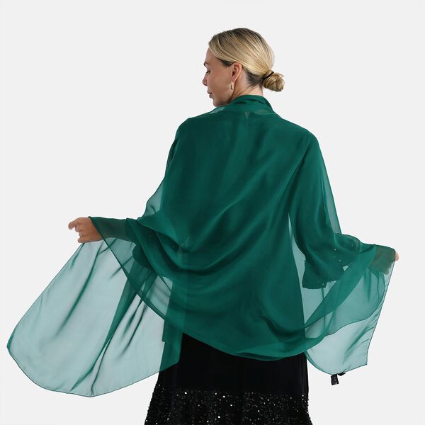 LA MAREY 2er-Set 110x180cm Seidenschal aus 100% Maulbeerseide mit Ohrringen, Dunkelgr&uuml;n image number 3