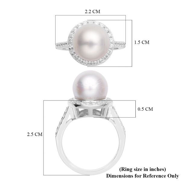 Wei&szlig;er S&uuml;dseeperlen und Zirkon-Ring, , 925 Silber rhodiniert image number 7