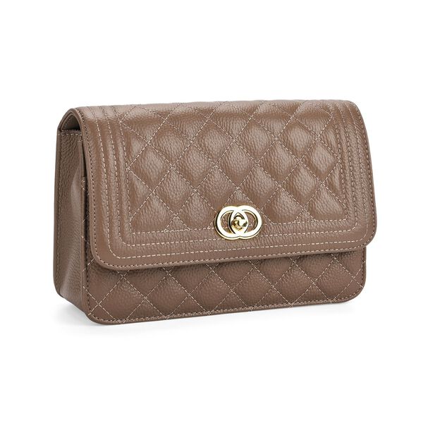 100% Echtleder Crossbody Tasche mit Metallkettenriemen in Stepp-Optik, 23,5x15x8cm, Schwarz image number 6