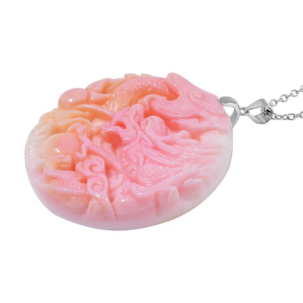 Geschnitzter rosa Königsmuschel Perle-Anhänger mit 50cm Kette image number 2