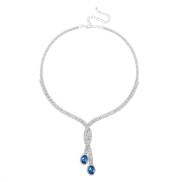 2er Set - Blauer Kristall Halskette und Ohrh&auml;nger Schmuckset image number 3