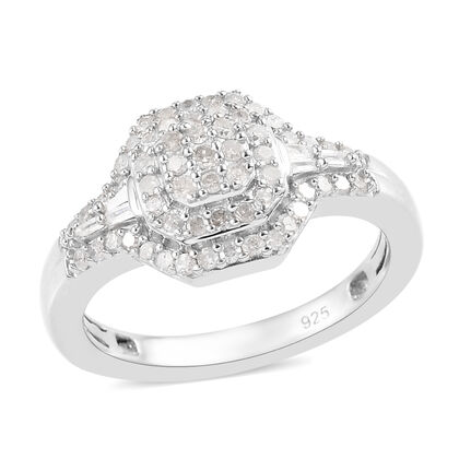 Diamant Cluster Ring 925 Silber platiniert (Gr&ouml;&szlig;e 21.00) ca. 0,50 ct