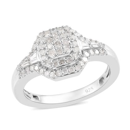 Diamant Cluster Ring 925 Silber platiniert (Größe 21.00) ca. 0,50 ct