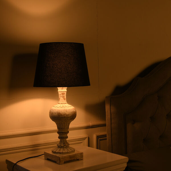 NAKKASHI - Handgeschnitzte Stehlampe aus Mangoholz, inkl. Lampenschirm, Wei&szlig; und Schwarz image number 2