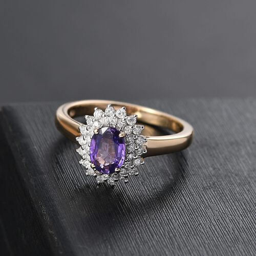 AAA Lila Saphir, Weißer Diamant Ring 585 Gold (Größe 20.00) ca. 1,38 ct image number 1