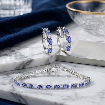 D'Joy Tansanit und Moissanit 19cm Armband und Ohrringe