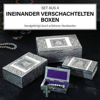 4er Set - Teakholzboxen Schmuckbox, Katzen-Pr&auml;gung