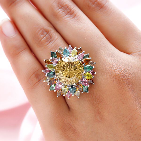 Hanabi Schliff -Citrin und nat&uuml;rlicher Mehrfach-Turmalin Ring- 15,67 ct. image number 3