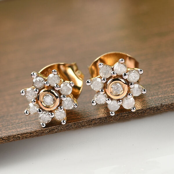 Diamant florale Halo-Ohrstecker in Silber image number 2