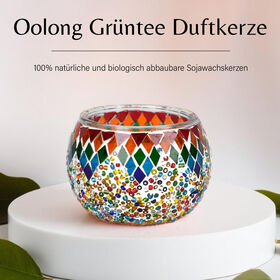 Oolong-Grüntee Duftkerze aus Sojawachs im Mosaikglas, Größe: 10 x 8 cm