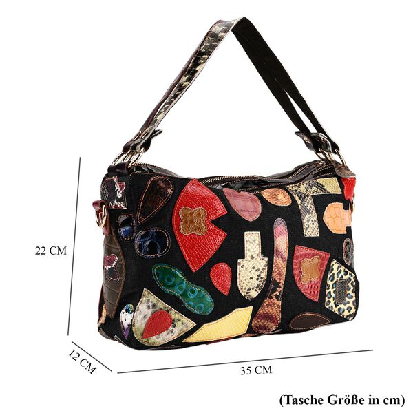 "Chaos by Elsie Genuine Leather shoulder Bag with RFID Color:black Size:35*12*22cm           Wall: Genuine Leather Lining: Polyester                Exterior:zipped-2, Interior:zipped-2, slip-2   with 1 Long strap:120cm image number 8