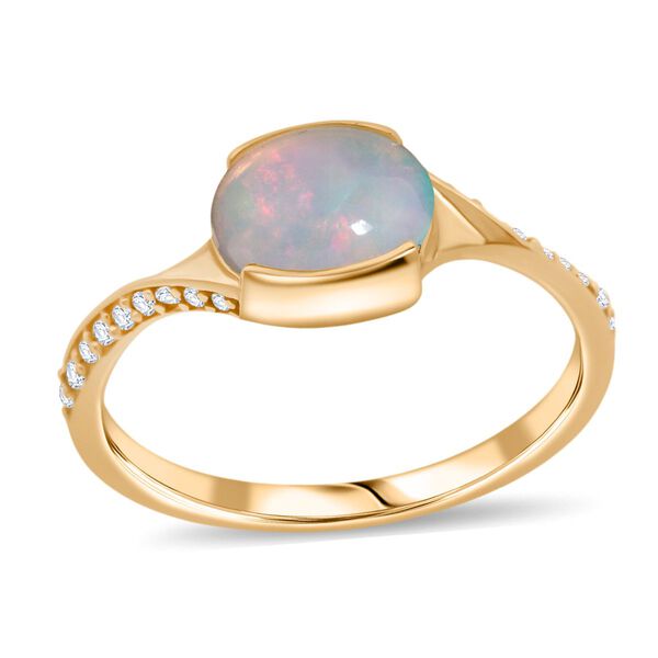 Nat&uuml;rlicher, &auml;thiopischer Welo Opal und Zirkon Ring, 925 Silber vergoldet - 0,99 ct. image number 4