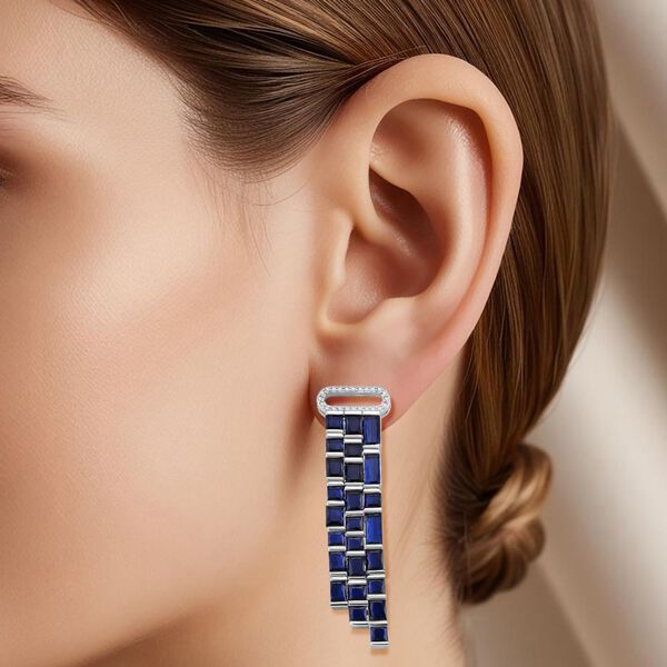 Weißer Zirkonia, Glas Ohrringe, Nickelfreies Messing, Silberfarben image number 3