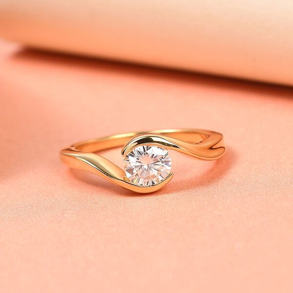 Moissanit Ring, 925 Silber 750 Gelbgold Vermeil - 0,76 ct. image number 8