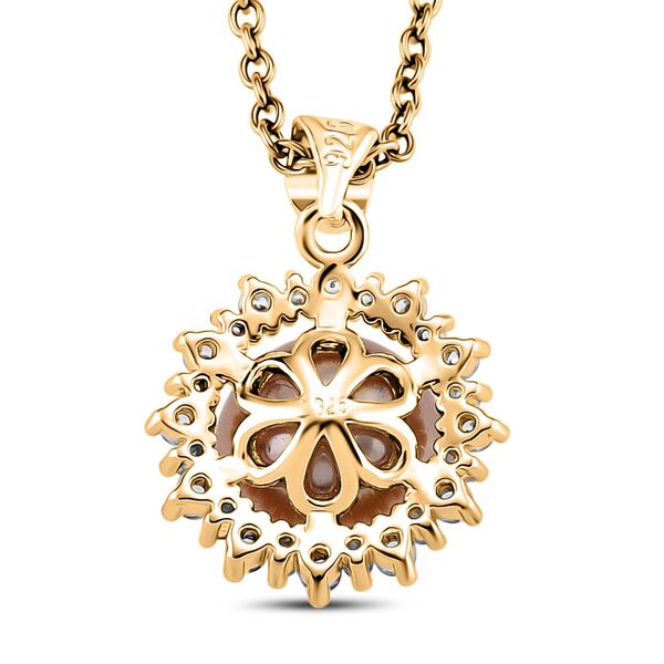 Lila Edison Perle, Weißer Zirkonia Anhänger mit Kette (ca. 50cm) Messing, Reines Kupfer vergoldet image number 4