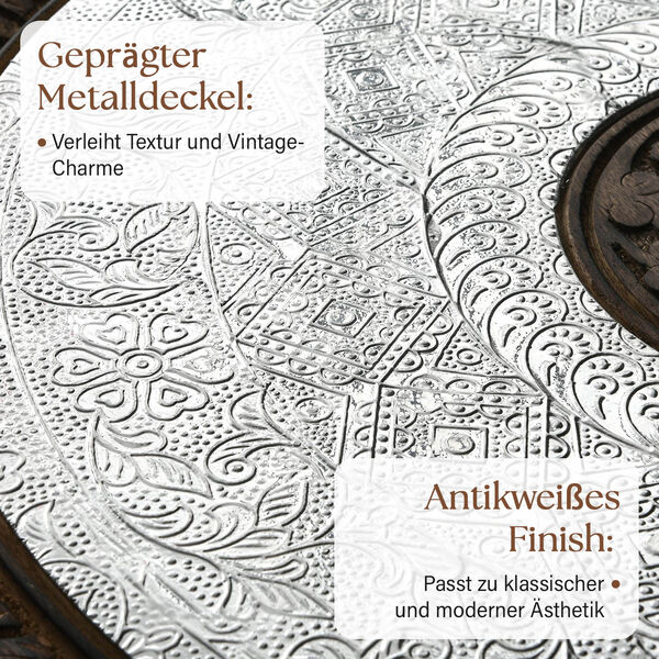 NAKKASHI handgeschnitzter klappbarer Tisch aus Mangoholz mit handgeprägter Aluminiumplatte, 53x53x53 cm, natur image number 3