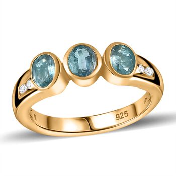 TUCSON FIND - Nat&uuml;rlicher AA Aqua Kyanit, Wei&szlig;er Zirkon Ring 925 Silber Gelbgold Vermeil (Gr&ouml;&szlig;e 19.00) ca. 1.44 ct