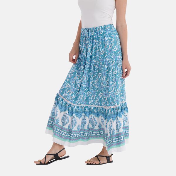 Maxirock mit Blumenprint, 90 cm, Wei&szlig; mit floralen Akzenten - Einheitsgr&ouml;&szlig;e, blau image number 3