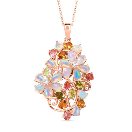 Flora Aurora - D joy Mehrfarbiger-Turmalin, Natürlicher, äthiopischer Welo Opal Anhänger mit Kette, 925 Silber 750 Roségold Vermeil ca. 4,23 ct. image number 0