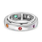 Spinning-Ring mit mehrfarbigen 7-Chakra-Edelsteinen, 925 Silber platiniert (Größe 18.00) ca. 0.51 ct