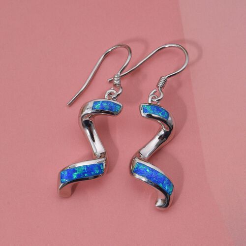 Simulierter Blauer Opal Ohrringe 925 Silber rhodiniert image number 1