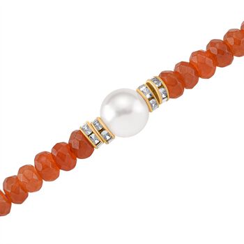 Muschelkernperle-Halskette mit Orangem Quarzit, verstellbar 40+10cm, goldfarben