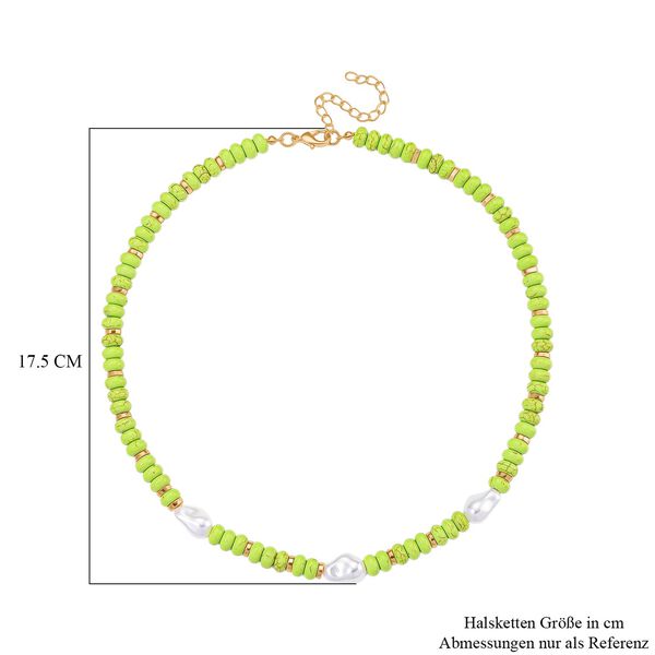 Wei&szlig;e Muschelkernperle, Gr&uuml;ner Howlit Halskette, ca. 50 cm + 5 cm Extender, goldfarben image number 6