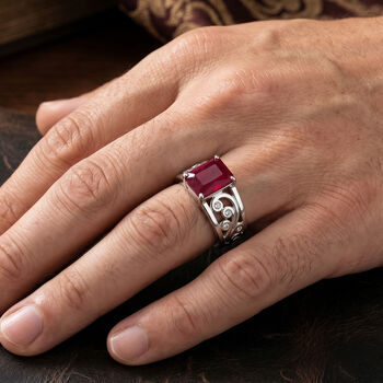 D'Joy Afrikanischer Rubin (Fissure gef&uuml;llt), Wei&szlig;er Zirkon Ring 925 Silber Rhodiniert (Gr&ouml;&szlig;e 18.00) ca. 3,39 ct