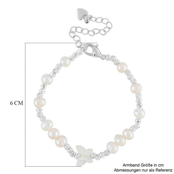 Wei&szlig;e Muschelkernperle, Wei&szlig;e S&uuml;&szlig;wasser Perle Armband ca. 15.25 cm + 3.5 cm Extender, Nickelfreies Messing Silberfarben image number 7