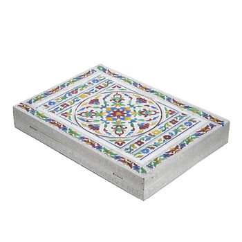 Minakari-Ringbox, oxidiertes Finish, Blumenpr&auml;gung, f&uuml;r 150 Ringe, 35,6x25x5,8 cm