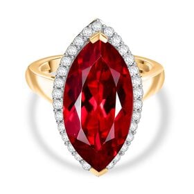 Marquise Dawn - D joy Lab Created Padparadscha-Saphir , Weißer Zirkon Ring 925 Silber 750 Gelbgold Vermeil (Größe 18.00) ca. 11.92 ct