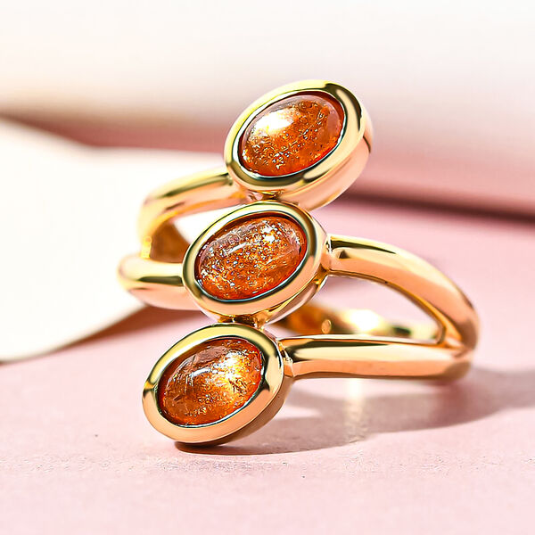 Korevora Sonnenstein Bypass Ring 925 Silber vergoldet image number 2