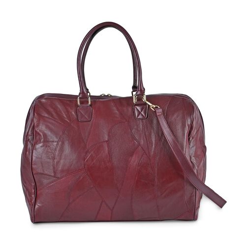 Stylische Patchwork-Reisetasche aus weichem Schafsleder - Großes Hauptfach, sichere Rückentasche, Innenfächer, Tragegriff (20 cm) & abnehmbarer Schultergurt (120 cm). Größe: 46x27x33 cm image number 0