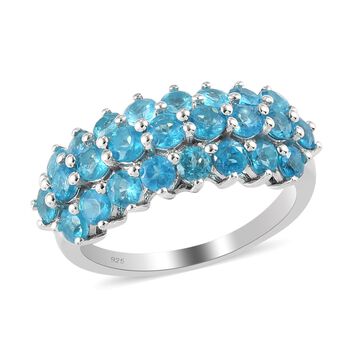 Neon Apatit Cluster Ring 925 Silber platiniert (Gr&ouml;&szlig;e 16.00) ca. 1,75 ct