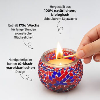 Aromatische Lavendel-Sojawachs-Duftkerze im handgefertigten Mosaikglas, 10x8 cm