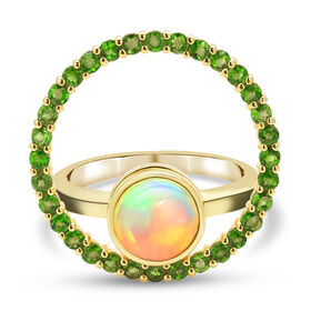 Natürlicher, äthiopischer Opal und natürlicher Chromdiopsid-Ring, 925 Silber vergoldet  ca. 2,65 ct
