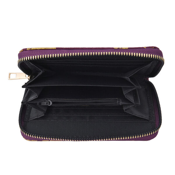 3er-Set Jute Brieftasche, Blattmuster, Gr&ouml;&szlig;e 19,5x3x9,5 cm, Lila und Gold image number 5