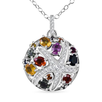 Mehrfarbiger Saphir Anh&auml;nger mit Kette, 925 Silber rhodiniert, ca. 2.23 ct