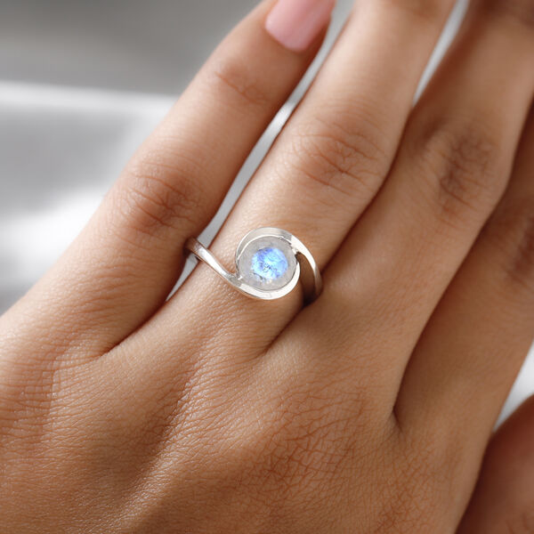 Premium Regenbogen Mondstein Solit&auml;r Ring 925 Silber platiniert  ca. 1,81 ct image number 3