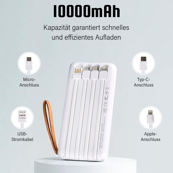 10.000mAh Solar Powerbank, multifunktional mit integrierten Kabeln und LED-Digitalanzeige, wei&szlig; image number 3