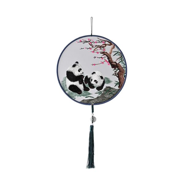 LIVMORE Doppelseitige Stickerei Seidenwanddekoration mit Jadequaste, 20cm, Panda-Muster image number 4
