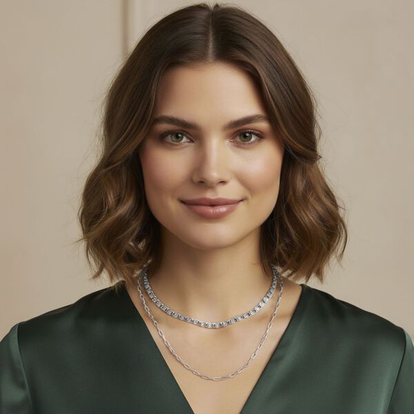 DESIGNER INSPIRIERT - 2er Fancy Ketten Set mit 5 cm Extender, Silberfarben image number 2