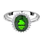 Natürlicher Chromdiopsid und weißer Zirkon-Ring, 925 Silber rhodiniert (Größe 16.00) ca. 3.05 ct