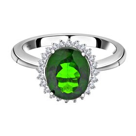 Natürlicher Chromdiopsid und weißer Zirkon-Ring, 925 Silber rhodiniert  ca. 3,05 ct