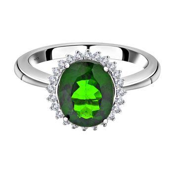 Nat&uuml;rlicher Chromdiopsid und wei&szlig;er Zirkon-Ring, 925 Silber rhodiniert  ca. 3,05 ct