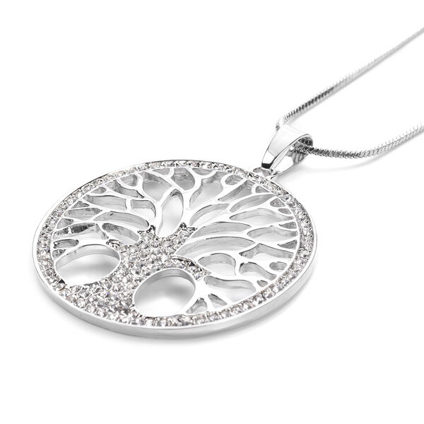 Wei&szlig;er Kristall Lebensbaum Anh&auml;nger mit Kette ca. 50 cm in Silber tone image number 1